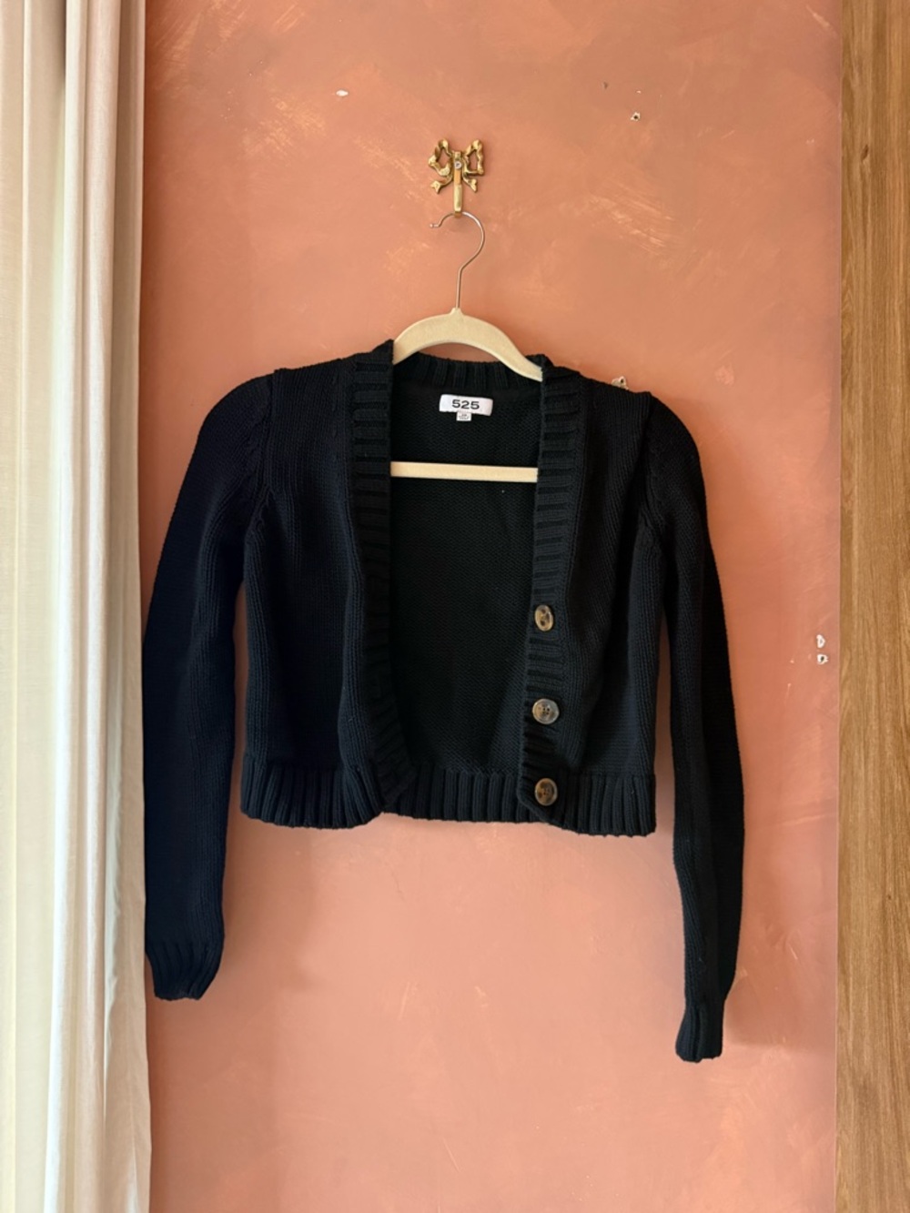 525 America Black Cropped Button Cardigan